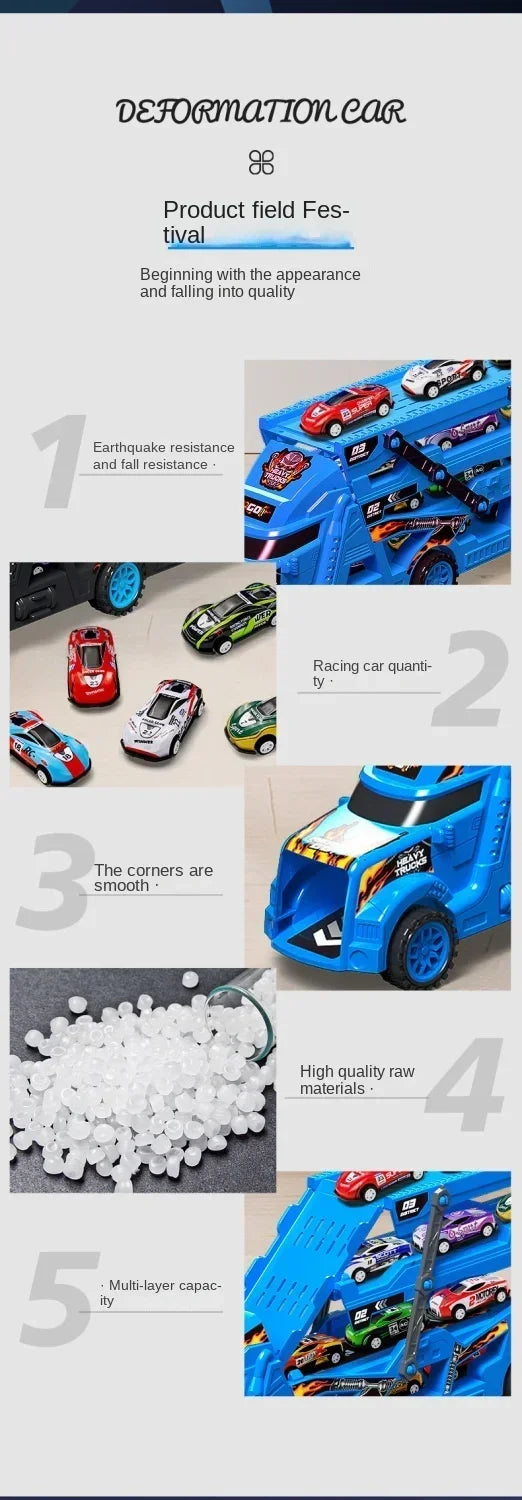Large Kid Truck Deformation Transporter Car Toys Models Educational Model Folding Track Racing Vehicle Boys Girls Birthday Gift