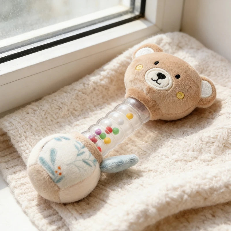0-12Baby Bear Rattle Early Learning Educational Toy Sensory Soothing Soft Plush Animal Rattle for Crib Handheld Baby Toy Toddler