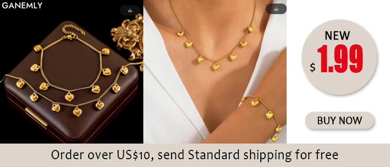 GANEMLY Stainless Steel  Sparkling White Zircon Flower Necklace Bracelet Earrings Set For Women Trendy Waterproof Jewelry Gift