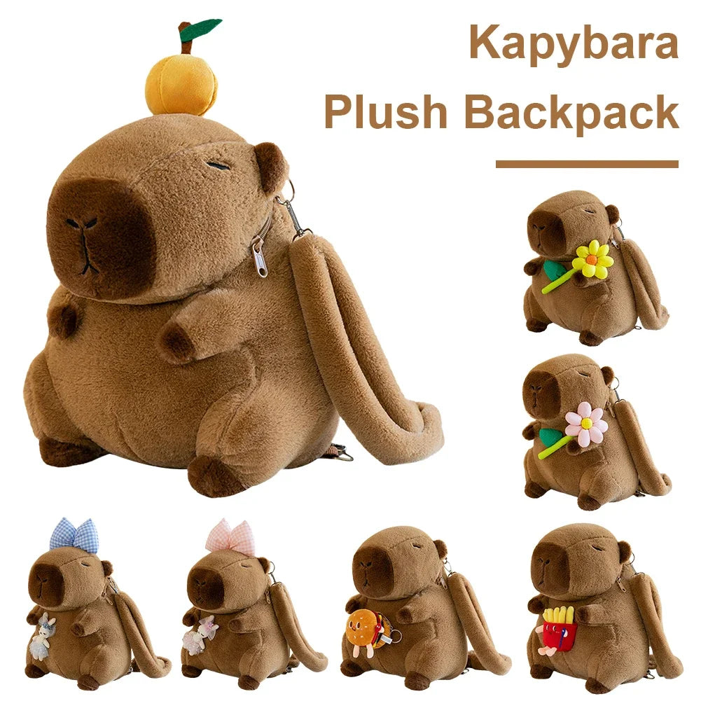 Cute Capybara Plush Backpack Funny Cartoon Capybara Shoulder Bag Student Fur Bag Plush Capybara School Bag for Kids
