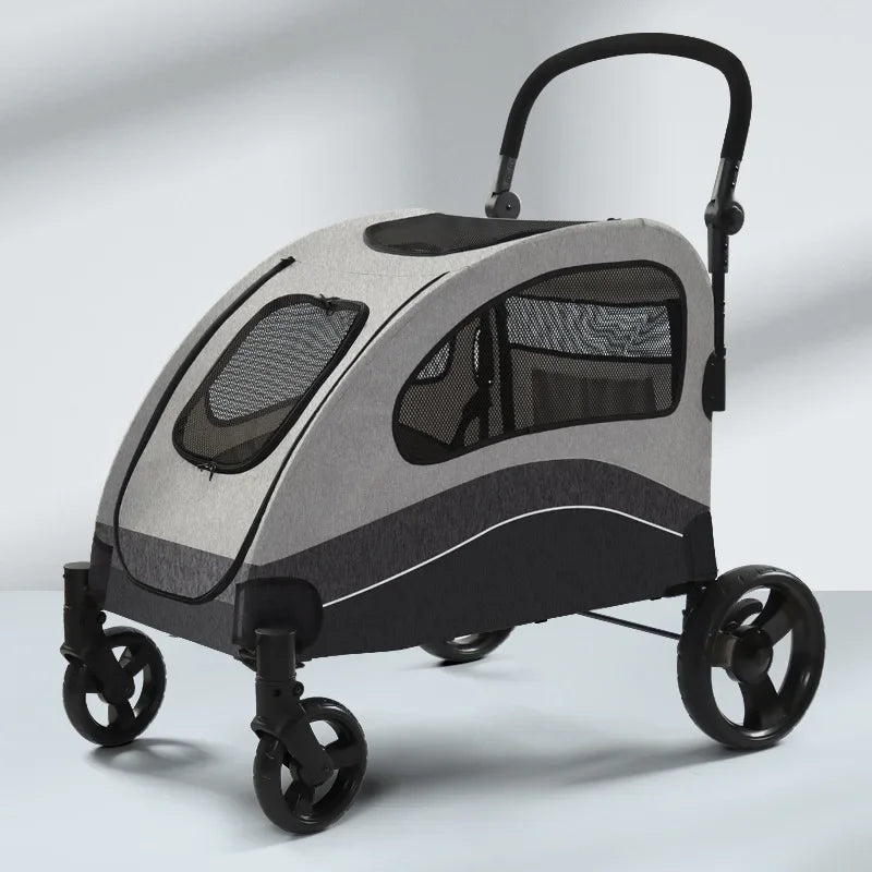 Large Pet Stroller 4 Wheels Dog Carrier with Brakes Portable Puppy Travel Strollers with Breathable Windows Adjustable for Cats