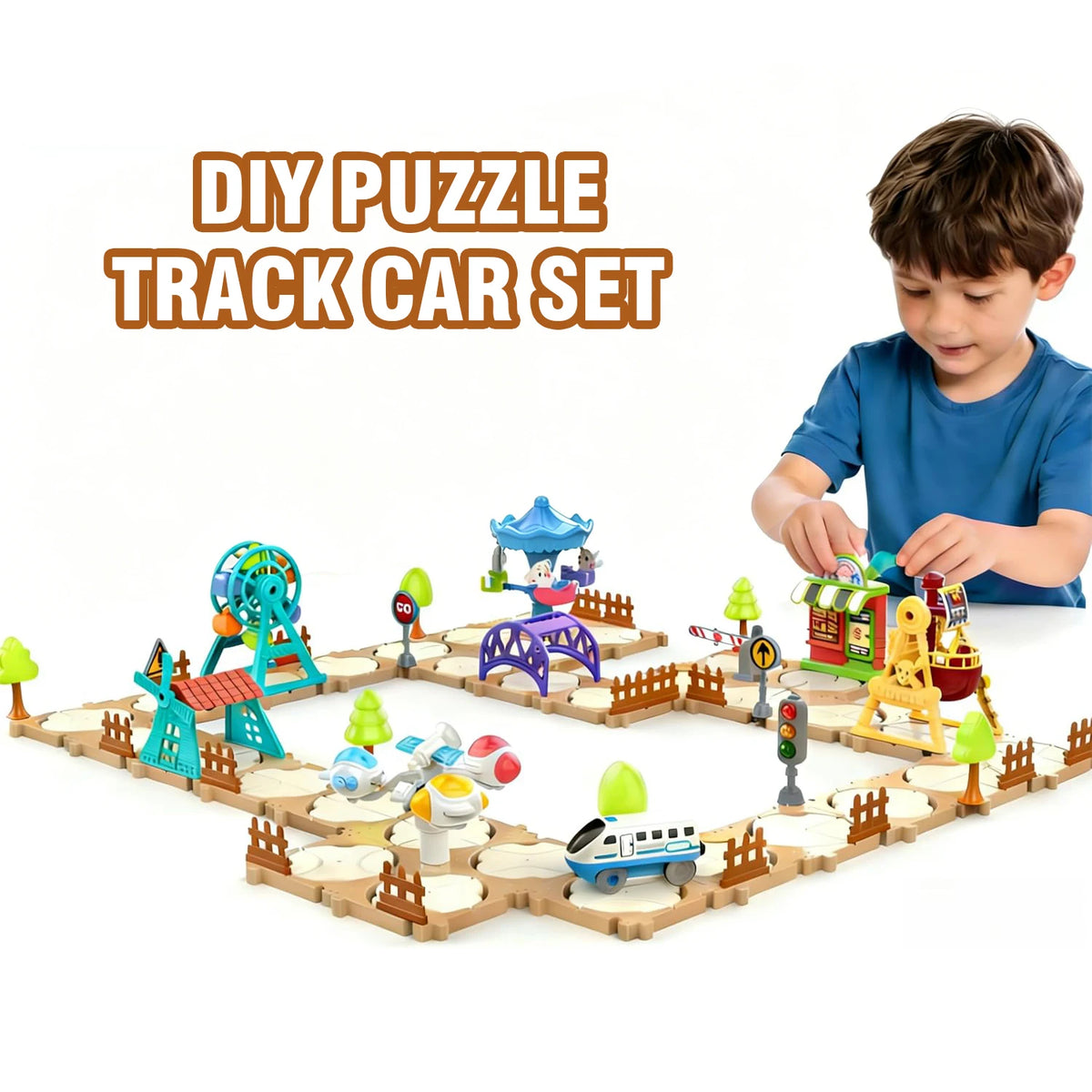 DIY Puzzle Track Car Set Assembling Scene Rail Train Learning Logic Road Board Games Educational Toy Kid Boy Birthday Gifts