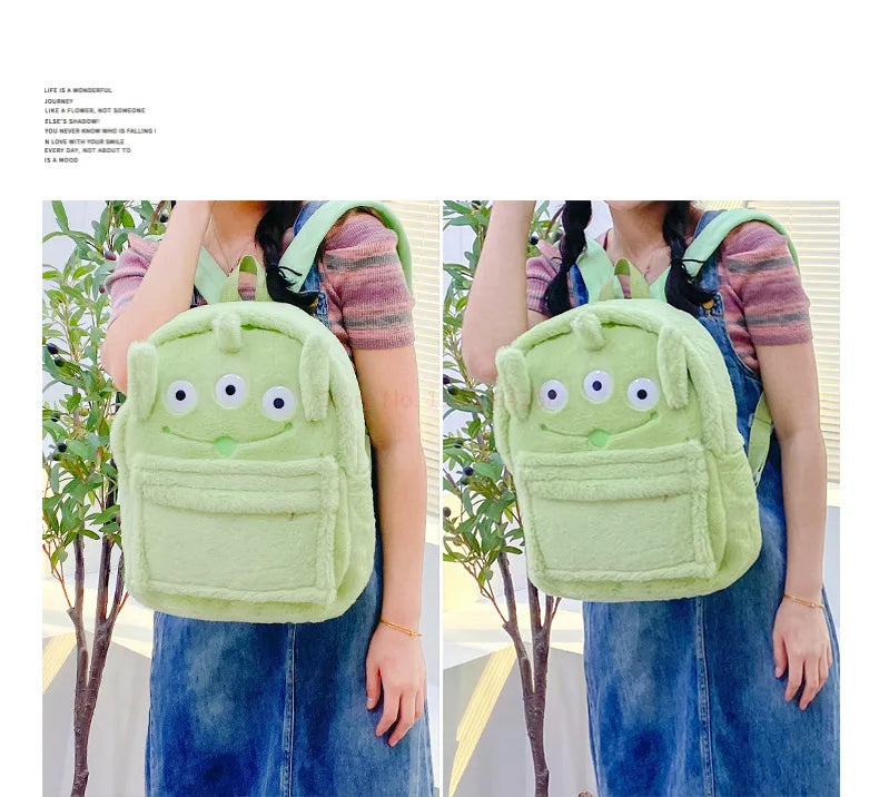 New Lotso Alien Cartoon Funny Plush Backpack Students Large Capacity Bag Girls Casual Soft Stuffed Schoolbag Lightening Bag