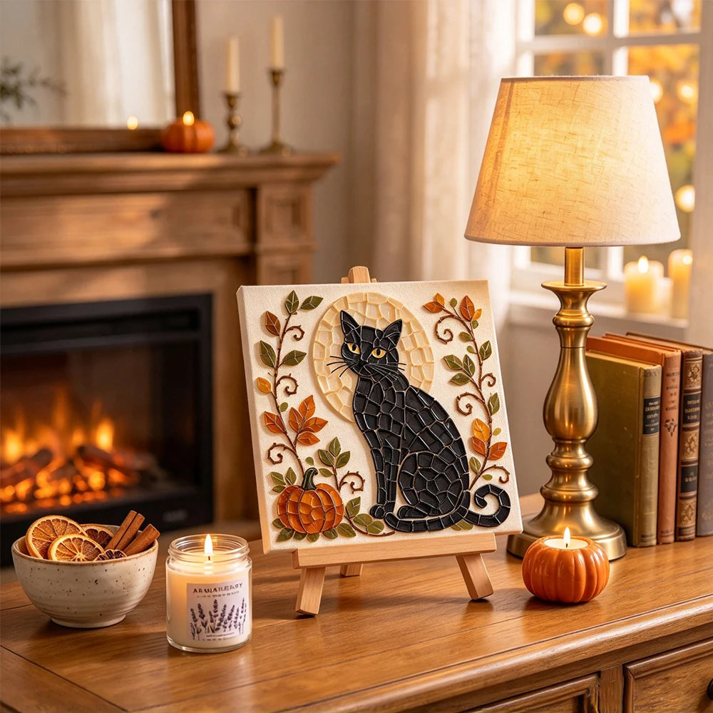 Halloween Mosaic Art Kit for Adults, DIY Glass Mosaic Tile Craft Kit, Halloween Black Cat/Owl/Witch Pumpkin Mosaic Painti