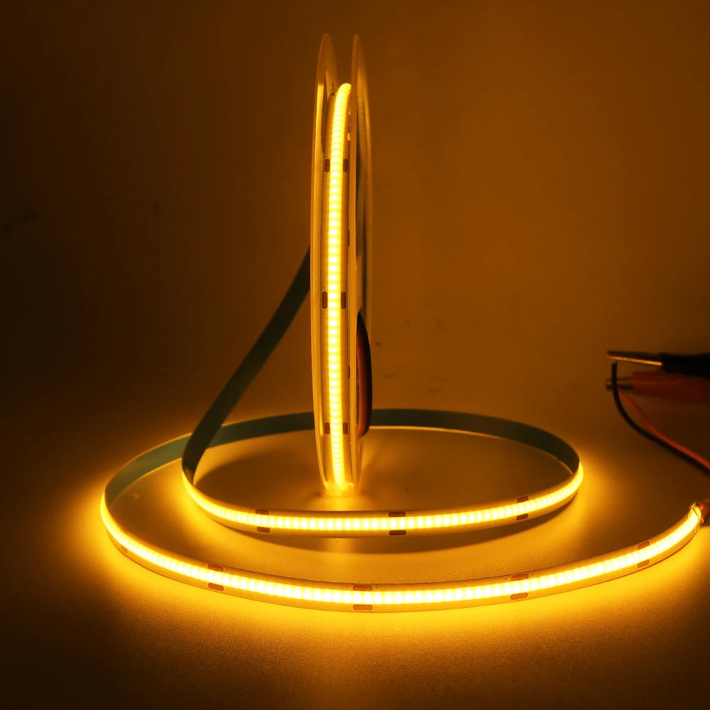DC 12V 24V COB Strip 320Leds/M High Density RA90 White Pink Yellow Ice Blue Red Green Flexible Ribbon Rope LED Light
