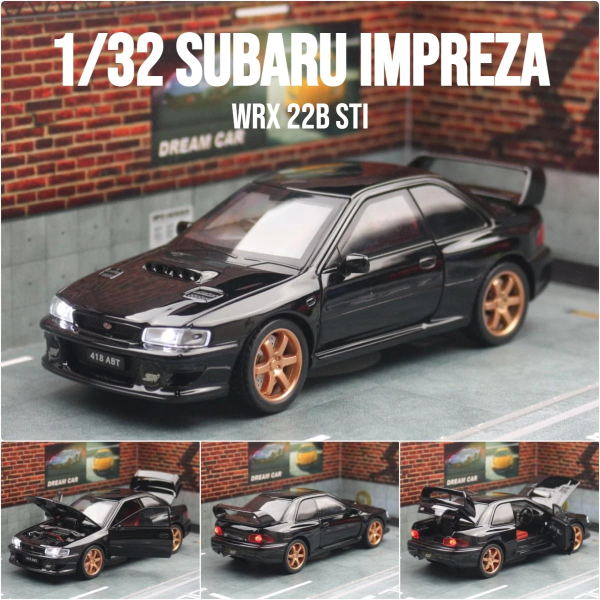 1/32 Subaru Impreza WRX 22B STI JDM Super Car Model Diecast Metal Vehicle Miniature Pull Back Display Collection Gift Boyfriend