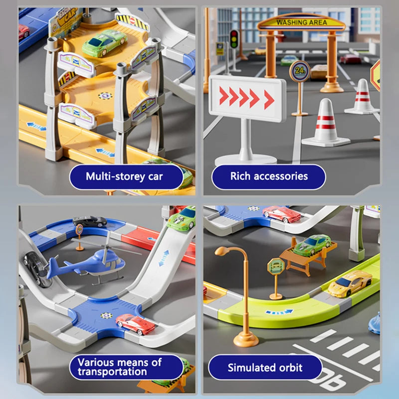 Children Parking Lot Ramp Track Car Toys Urban Rail Construction Vehicles Play Set Race Tracks Road Games Preschool Boys Gifts