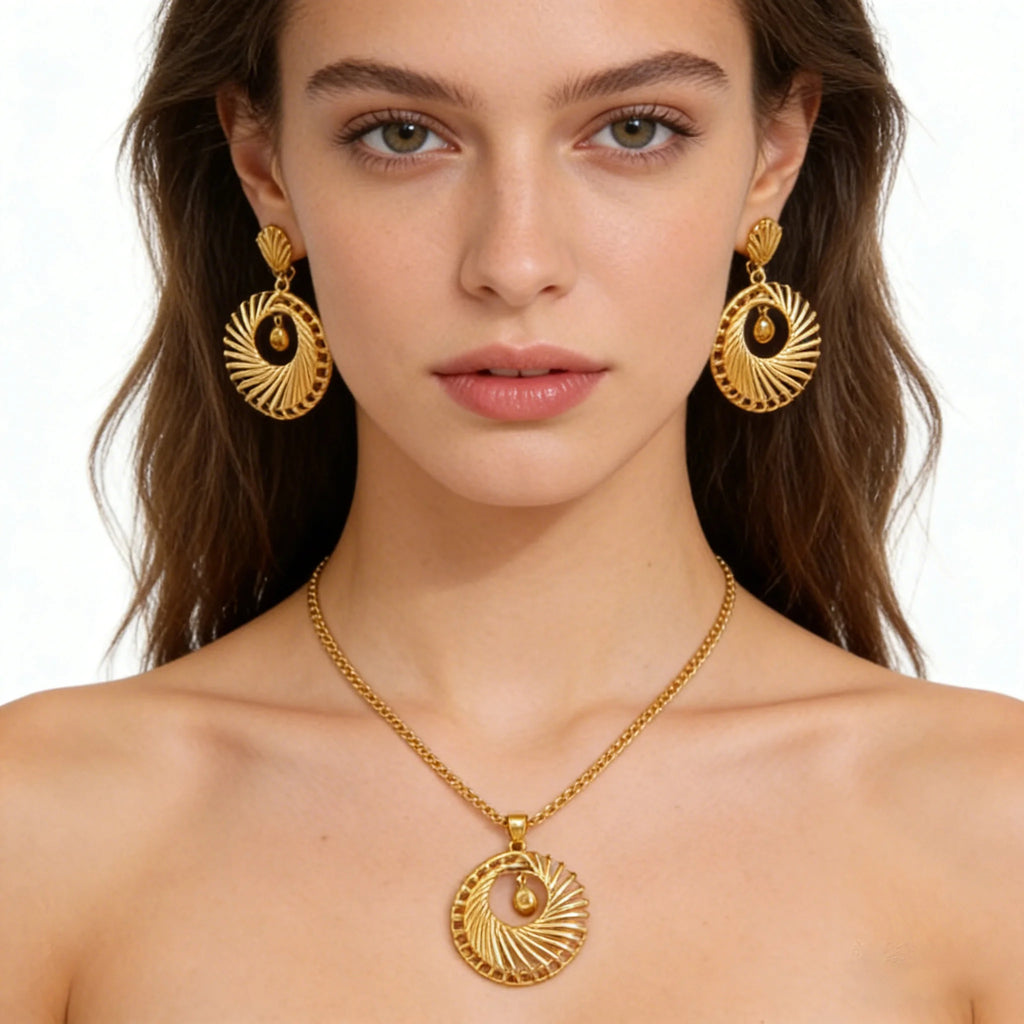 Italian Gold Color Jewelry Set for Women Pendant and Earrings Party Gifts  Plated Necklace Bohemia Jewellery Engagement