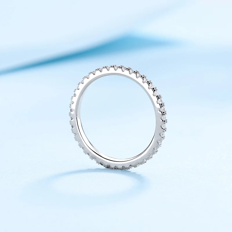 Moissanite Ring 925 Sterling Silver with White Gold Plated Lab Diamond Eternity Band Engagement Wedding Rings for Women