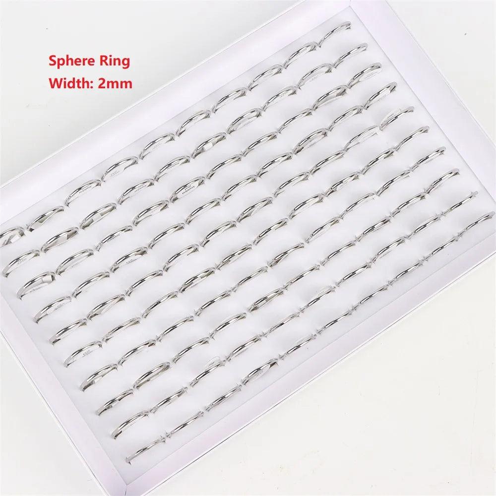 100Pcs/lot Fashion Smooth Stainless Steel Rings For Women Men Width 2-8mm Simple Lovers Jewelry Party
