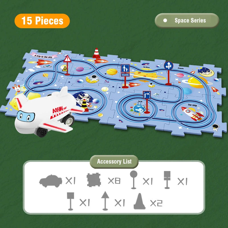 Children Puzzle Electric Railroad Car Set DIY Assembly Track Kit Automatic Rail Education Interactive Toy Children Boys Gift