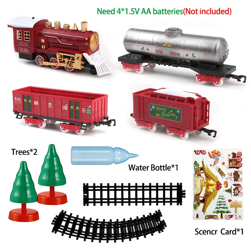 Battery Powered Christmas Electric Trains Toy with Light&Sound Kids Engineering Car Xmas Railway Track Vehicle Birthday Gift