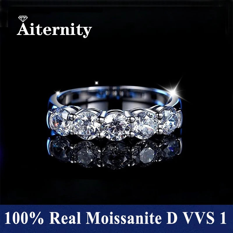 Moissanite Ring 925 Sterling Silver with White Gold Plated Lab Diamond Eternity Band Engagement Wedding Rings for Women
