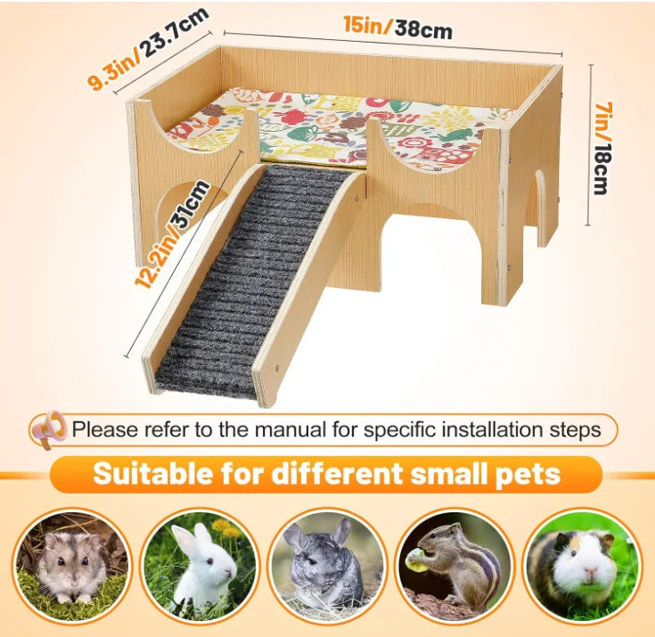 Wooden Guinea Pig Hideout Small Pet House Natural Wood Shelter for Hamsters Rats Hedgehogs Cage Decoration