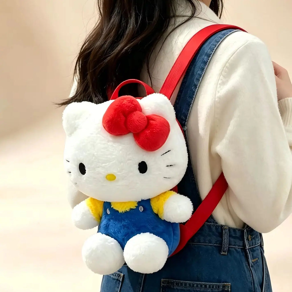Genuine Anime Sanrio Hello Kitty Plush Backpack Kawaii Stuffed Toy Cartoon Schoolbag Bag for Girls Kids Birthday Gift