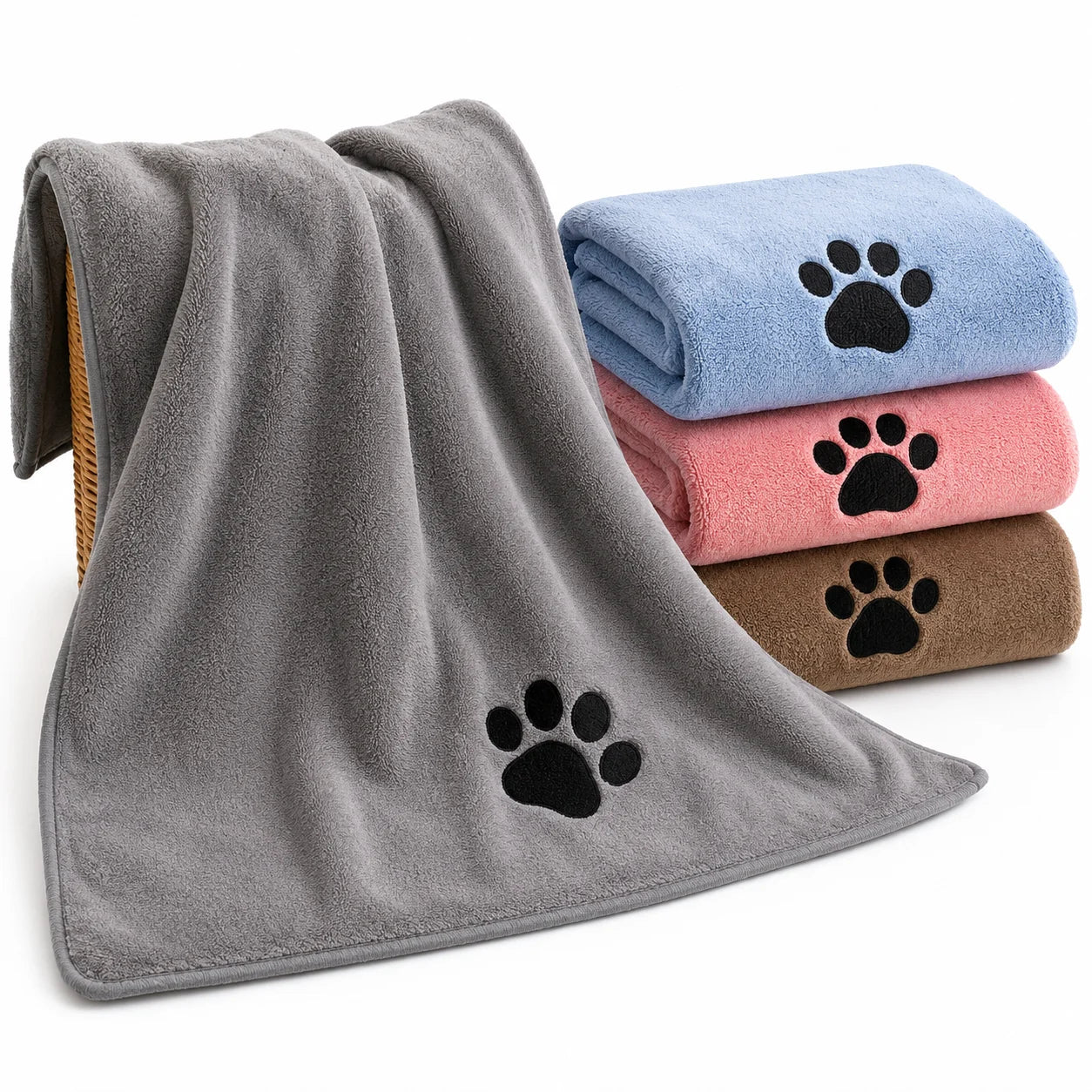 35*75cm/50*100cm Microfiber Pet Bath Towel Embroidered Super Soft Absorbent Cat for Dogs Grooming Supplies