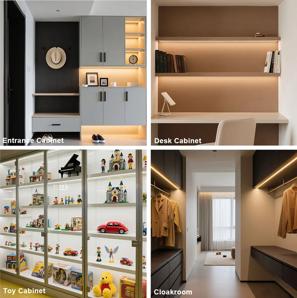 Under Cabinet COB LED Strip Light Collection Display Closet Bookcase Wardrobe Lamp Tape Penetrable Wood Dimmable Touch Sensor