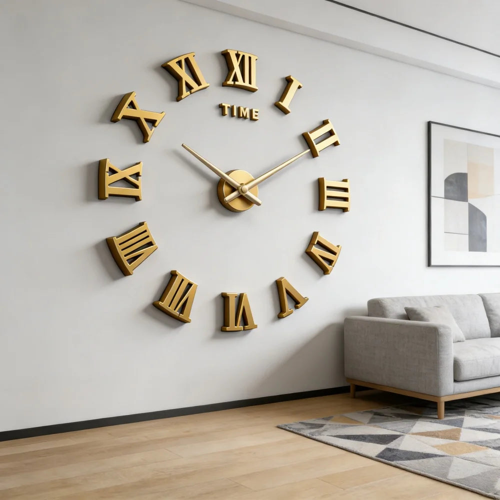 2D/3D Large Roman Numeral Acrylic Mirror Wall Clock Sticker Fashion DIY Quartz Clocks Watch Home Decoration Living Room Stickers