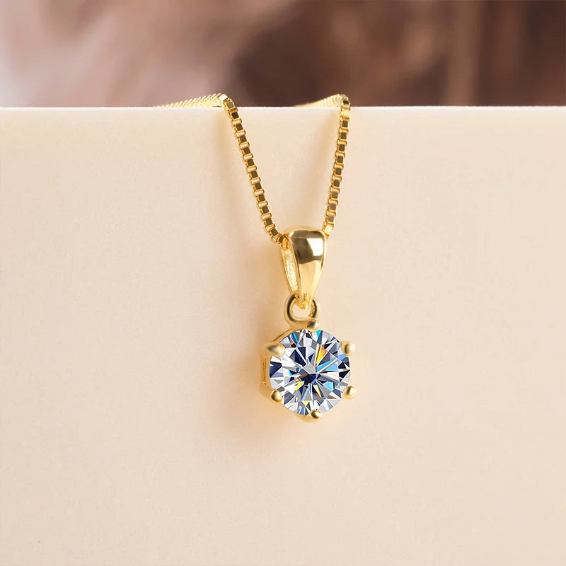 JoyceJelly 1 CT Real Moissanite Pendant Necklace For Women Royal Blue Color Moissanite 925 Sterling Silver Wedding Fine Jewelry