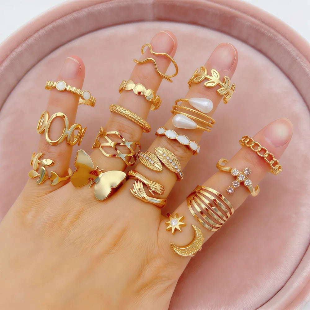 12/24/36/48/50/100Pieces Fashion Butterfly Snake Geometry Hollow Rings Set For Women Mix Style Perfect For Daily Wear Party Gift