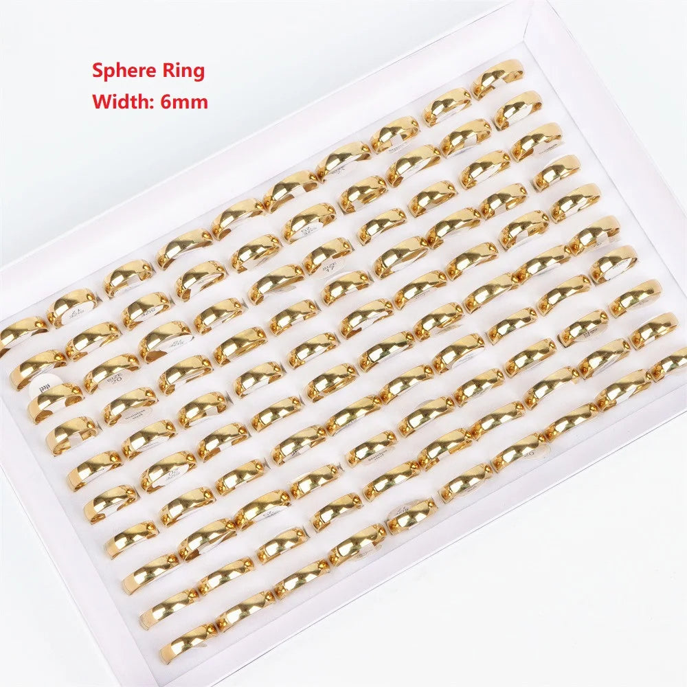 100Pcs/lot Fashion Smooth Stainless Steel Rings For Women Men Width 2-8mm Simple Lovers Jewelry Party