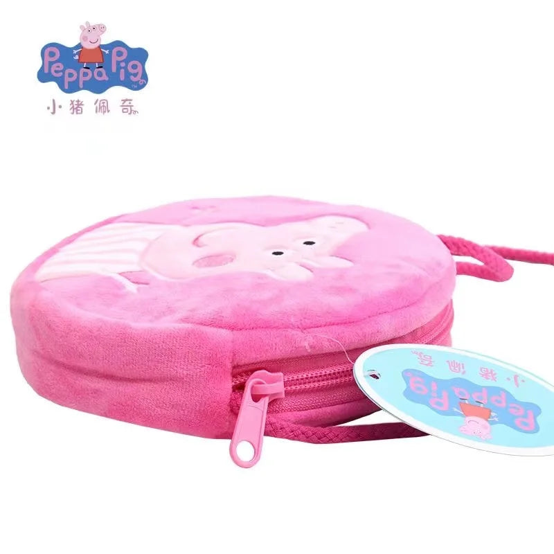 16cm/6.29in Peppa Pig Figure Plush Rounded Backpack Toys George Kindergarten Cartoon Shoulder Bag Coin Purse Children's Gift