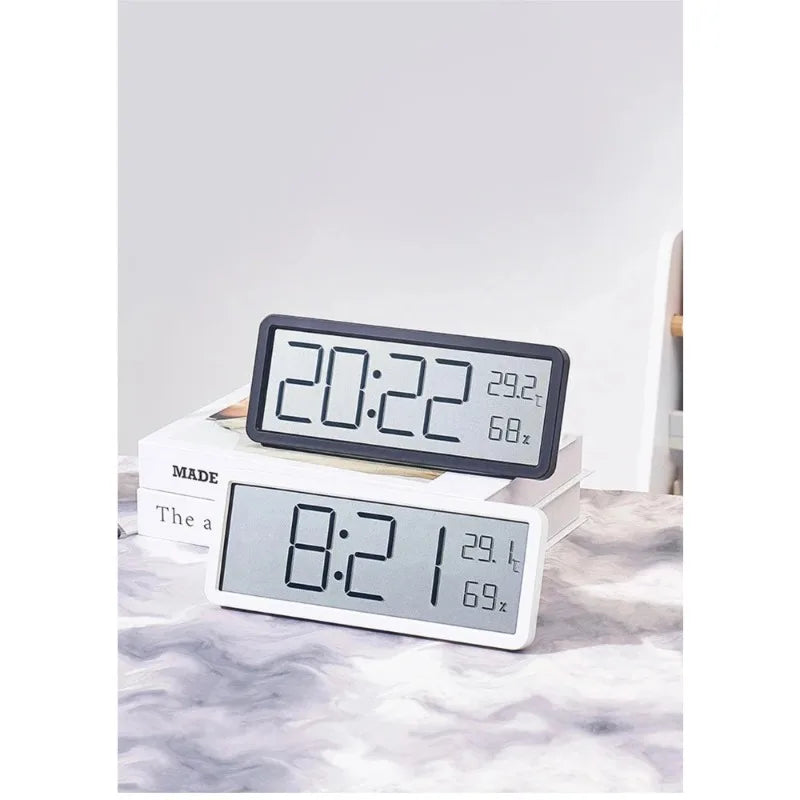 LCD Digital Wall Clock Time Temperature Humidity Display Electronic Desk Clock Battery Powered Home Office Decor