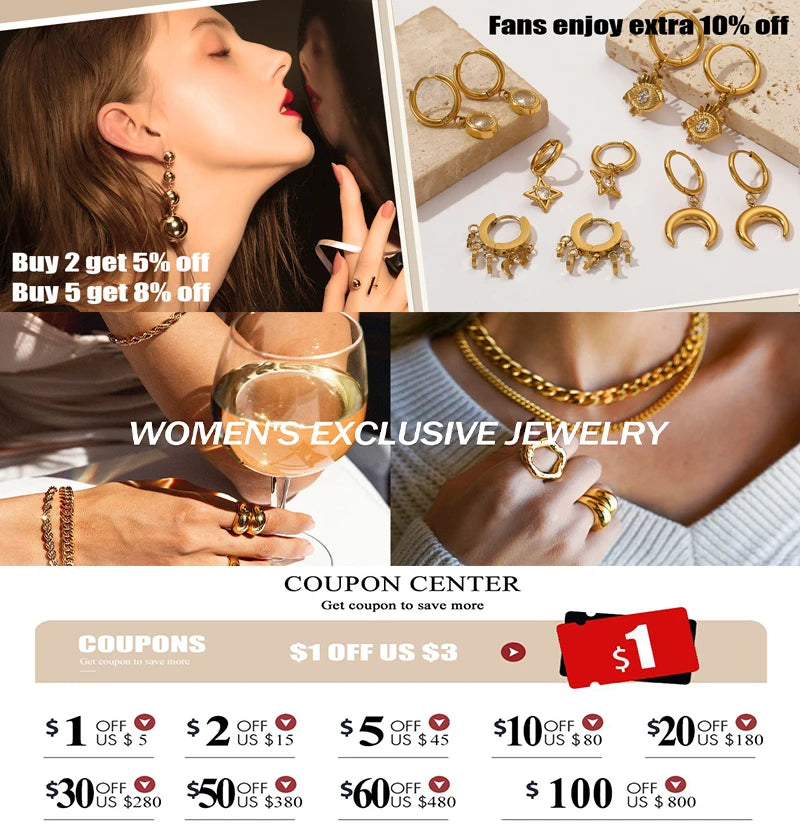 EILIECK 316L Stainless Steel Metal Colored Zircon Chain Necklace Bracelet Set For Women Fashion Statement Waterproof Jewelry
