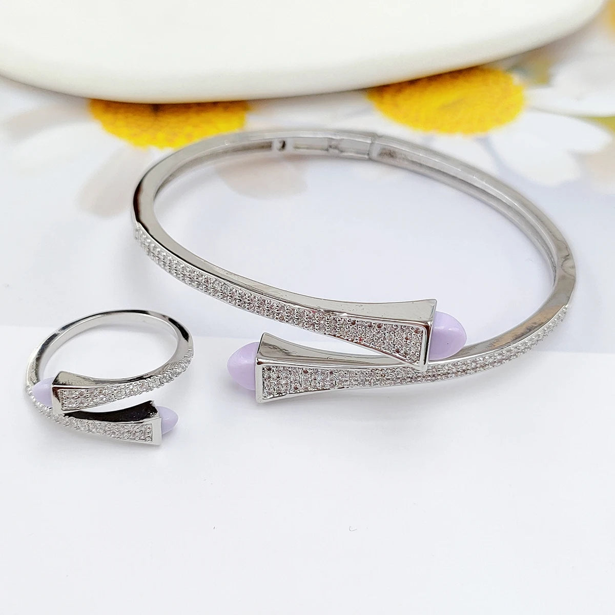 2025 New Cute Women Fashion Bracelet & Ring Set Candy color stone Simple Open Cuff Bangle Ring Arab Middle Eastern Jewelry Set