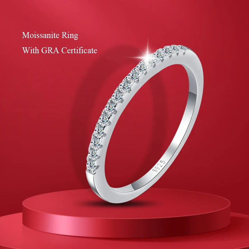 1.0mm-3.5mm Round Brilliant Cut Moissanite Wedding Rings Half Eternity Band 925 Silver Lab Diamond Wedding Ring With Certificate