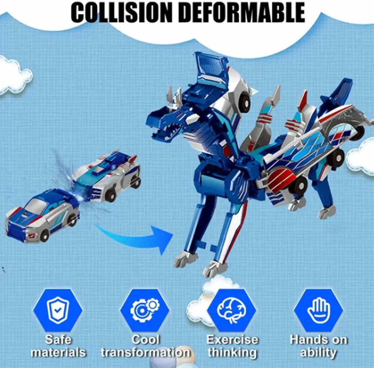 Collision Transforming Dinosaur Car Toy Magnetic Dinosaur Transformer Car Transform into Dinosaurs Fun Transforming Cars