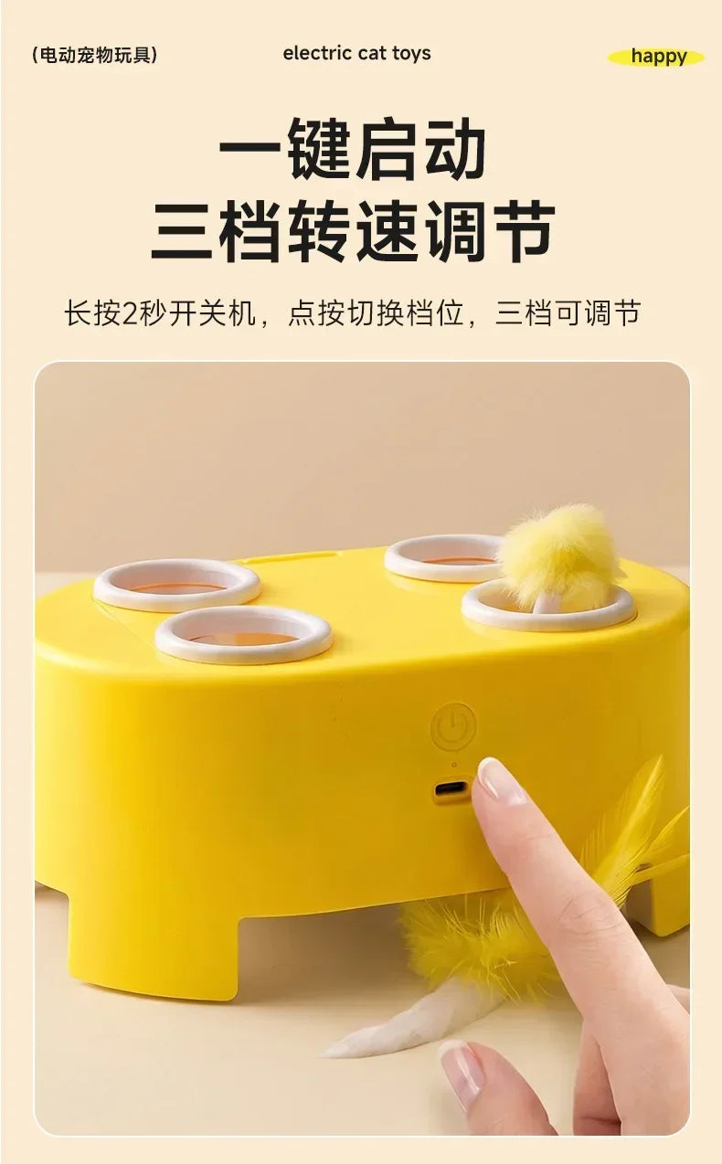 Multifunctional Cat Toy: Whack-a-Mole Toy with Rotating Feather Teaser Stick, Self-Entertainment Gadget, Electric Cat Toy