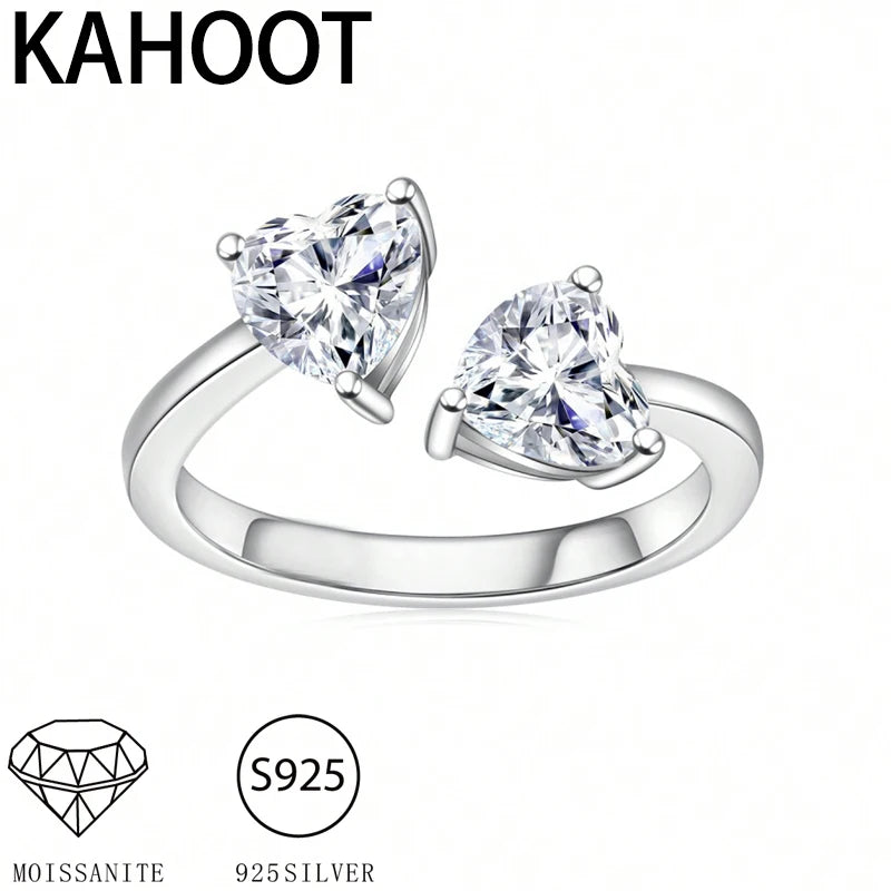 925 silver heart-shaped 2 carat moissanite adjustable ring is fashionable and simple, suitable for daily life and wedding