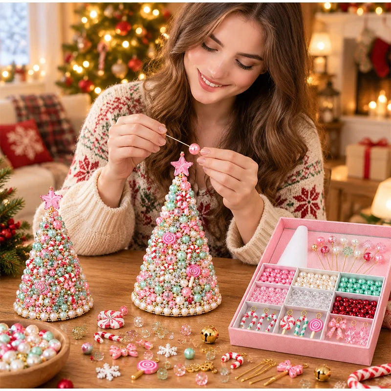 DIY Bead Christmas Tree Craft Kit Santa Claus Bead Craft Tabletop Xmas Ornament Handmade Holiday Home Decor Gift For Craft Lover