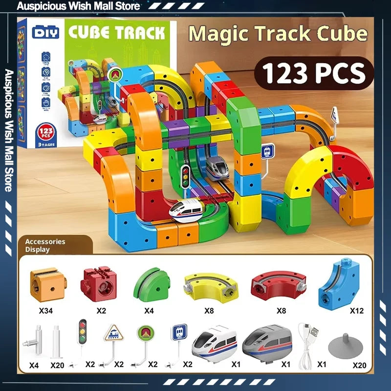 New 8-229pcs Electric Track Set With Anti-Gravity Vehicles - 100+ Pieces Stem Building Toys Creative Diy Railway For Gift Toy