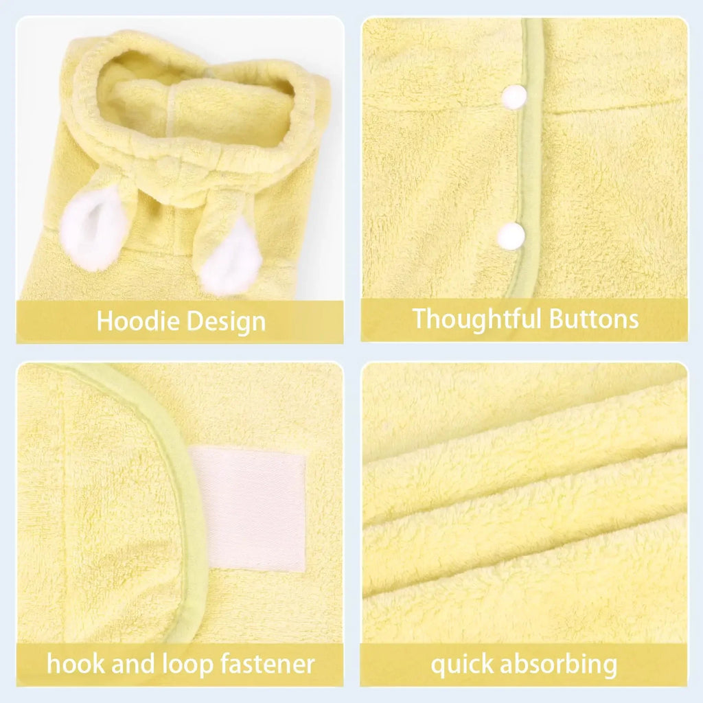 Pet Bathrobe for Dogs and Cats Super Absorbent Pet Dog Bath Towel Hooded Coat Adjustable Collar and Belly StrapXS To L