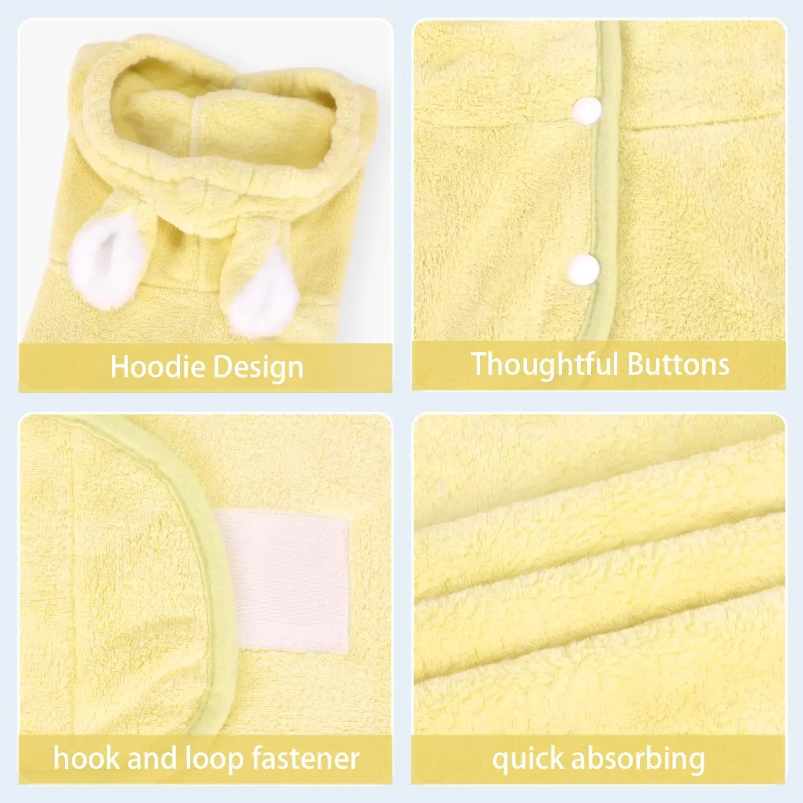 Pet Bathrobe for Dogs and Cats Super Absorbent Pet Dog Bath Towel Hooded Coat Adjustable Collar and Belly StrapXS To L