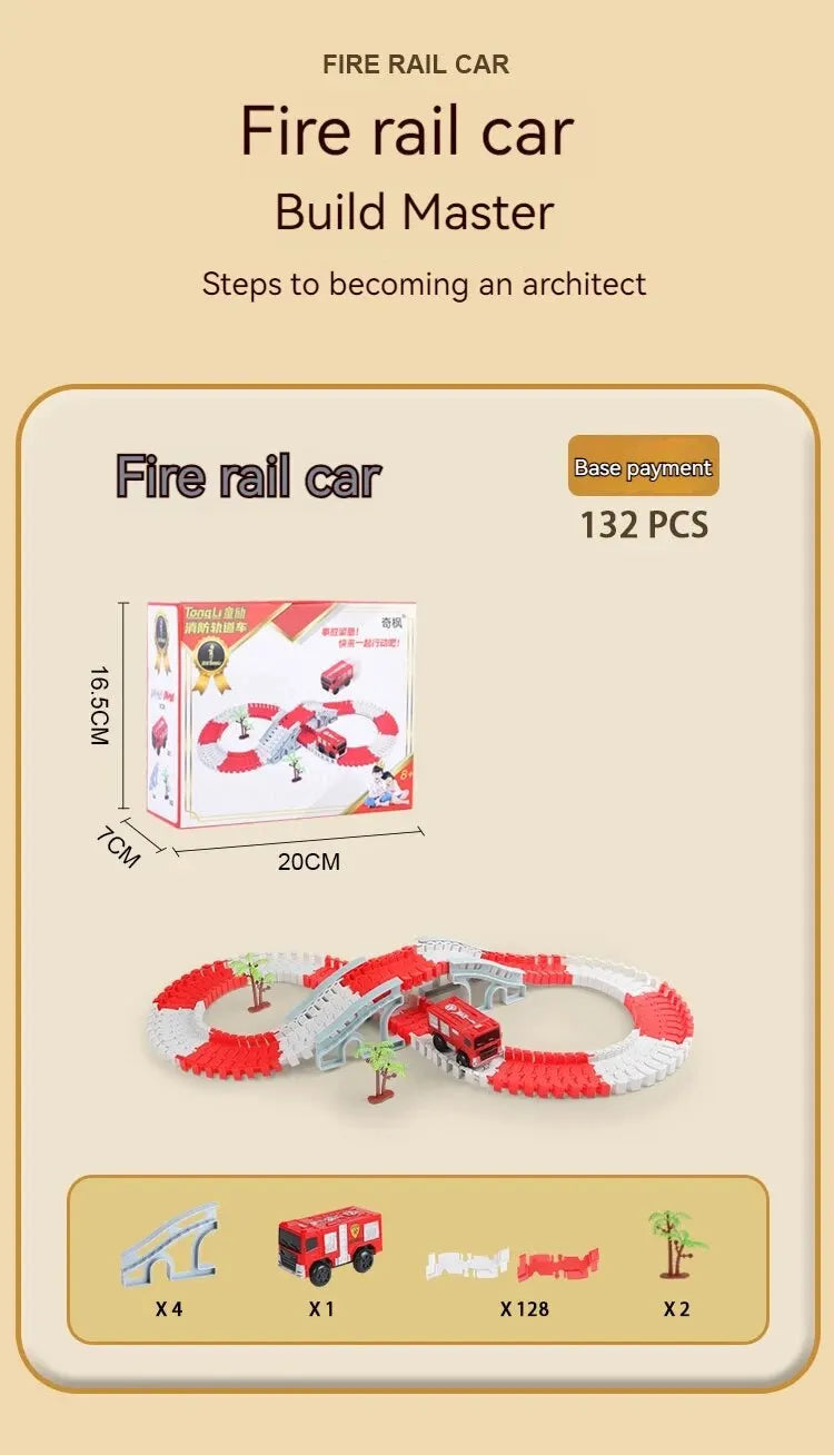 Fire Engine Track Assembling Car Engineering Minin Car Set Kids Puzzle Boy Toys Track Car Train Toys For Children Birthday Gift