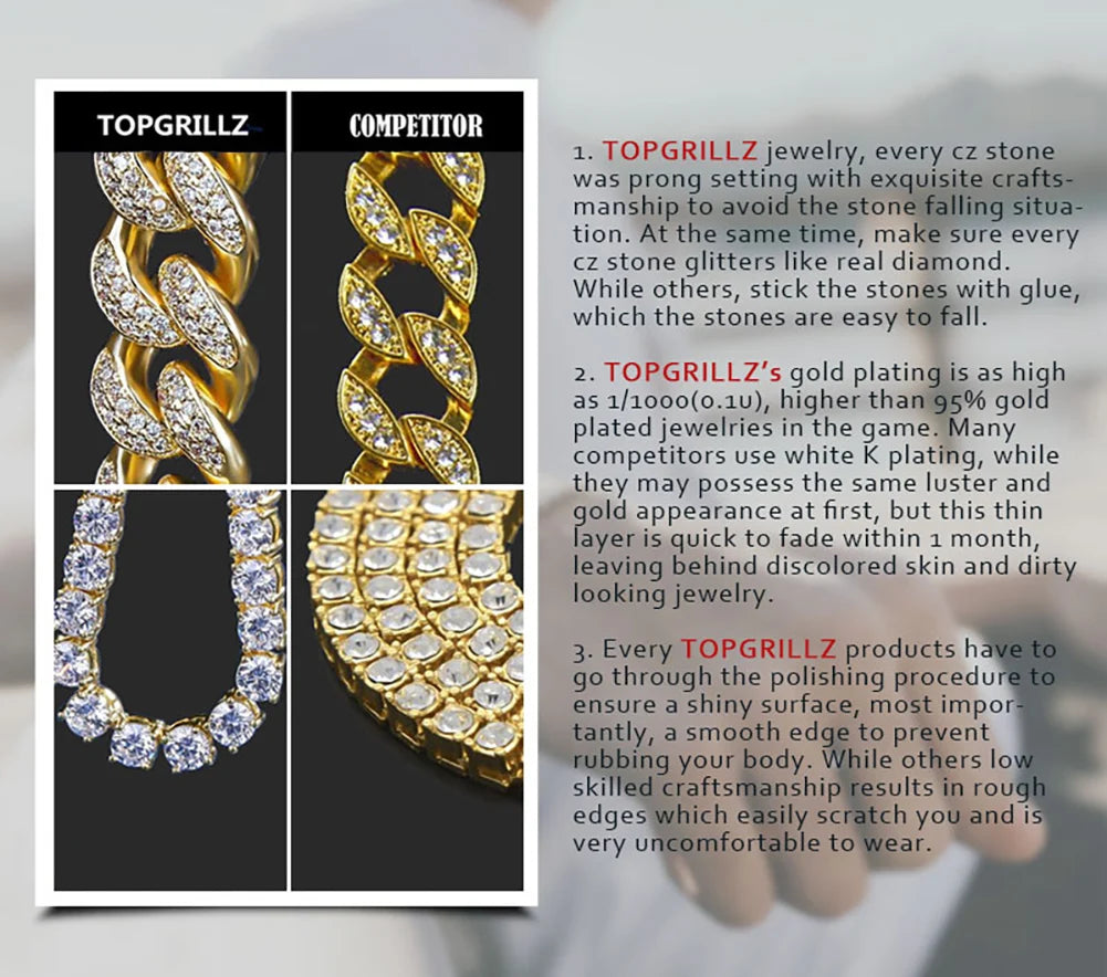 TOPGRILLZ New Honeycomb Necklace Classic 7MM Tennis Chain Hip Hop Punk Jewelry High Quality Choker Necklace For Anniversary Gift