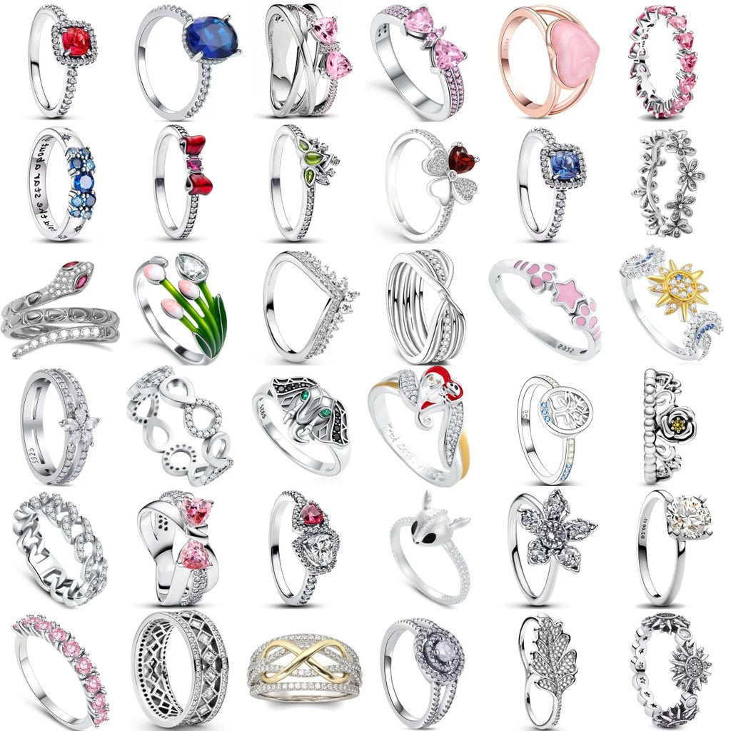 Christmas 925 Sterling Silver Crown Heart Flower Wing Zircon Sparkling Rings For Women Fine Jewelry wedding Anniversary Gifts