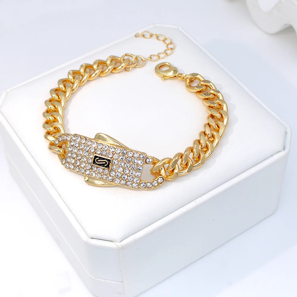 GZJPEI Monaco Chain 18K Gold Plated Cuban Chain Jewelry Set High Quality Necklace Bracelet 2025 New For Bridal Wedding Gift