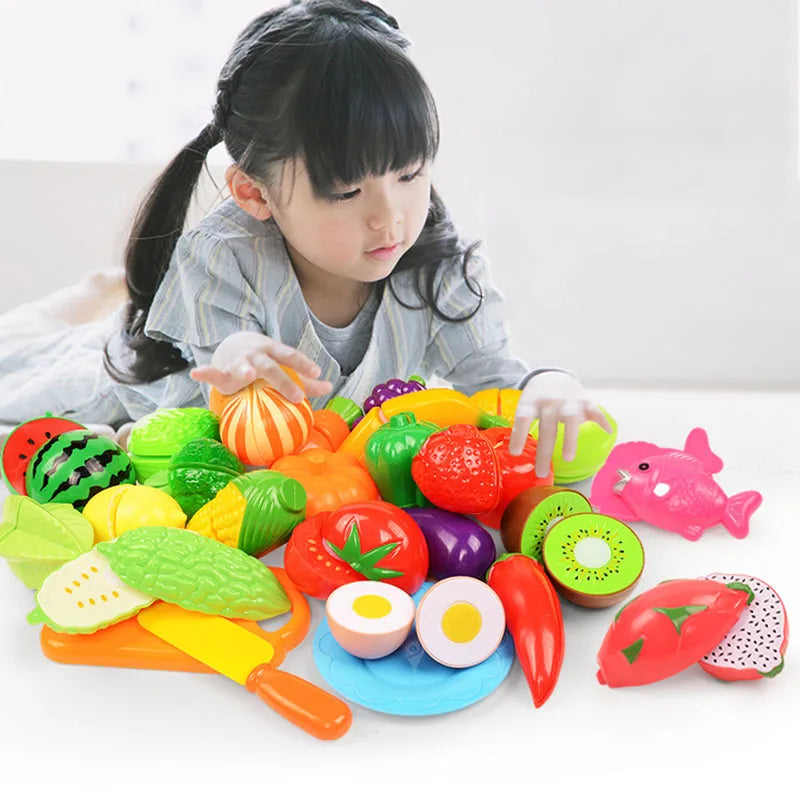 Cutting Fruits Vegetables Toys Set Game Baby Plastic Food Toy Simulated Kitchen Toy Children Pretend Play Cakes Toys Girls Gifts
