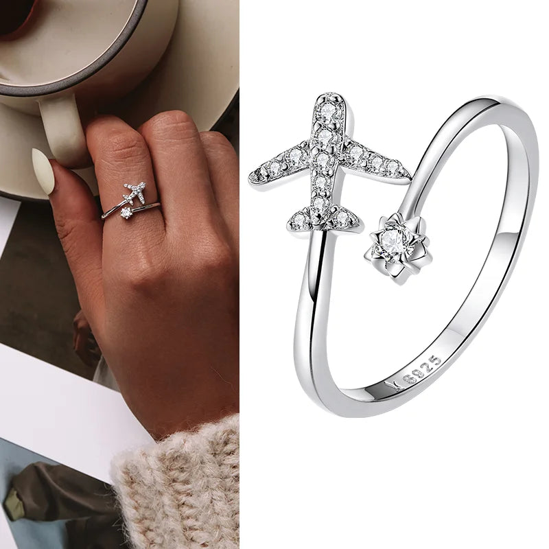 WOSTU Real 925 Sterling Silver Open Ring Finger Adjustable Size Wedding Rings For Women Engagement Fashion Silver Jewelry Gift