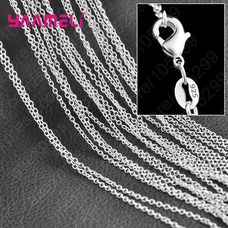 10PCS Wholesale Pure 925 Sterling Silver Color Charm Link Chain Necklace Jewelry with Strong Smooth Lobster Clasps 16-30 Inch
