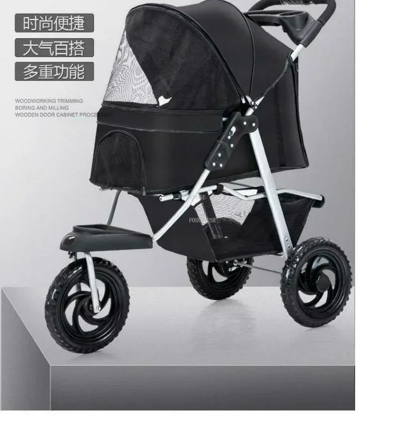 Pet Stroller with Three Wheels, Lightweight and Foldable, Suitable for Home Use, Small Outdoor Pets, and Portable Pet Supplies