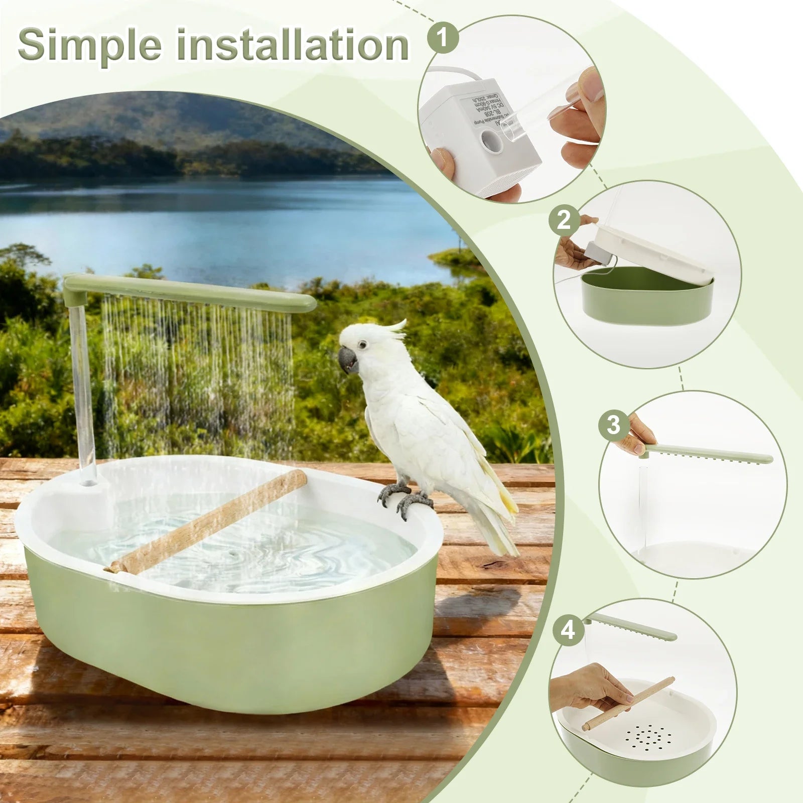 Bird Shower Bath Generous Capacity USB Electric Circulating Water Bird Bathtub for Lovebird Cockatiel Finches Cockatoo Conure