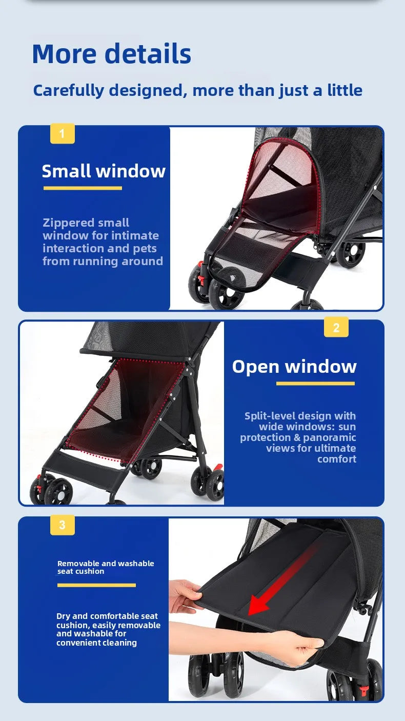 Cool Mesh Pet Stroller for Small Dogs and Cats Lightweight Suitable for All Road with Removable Liner Safety Tether Easyto Store