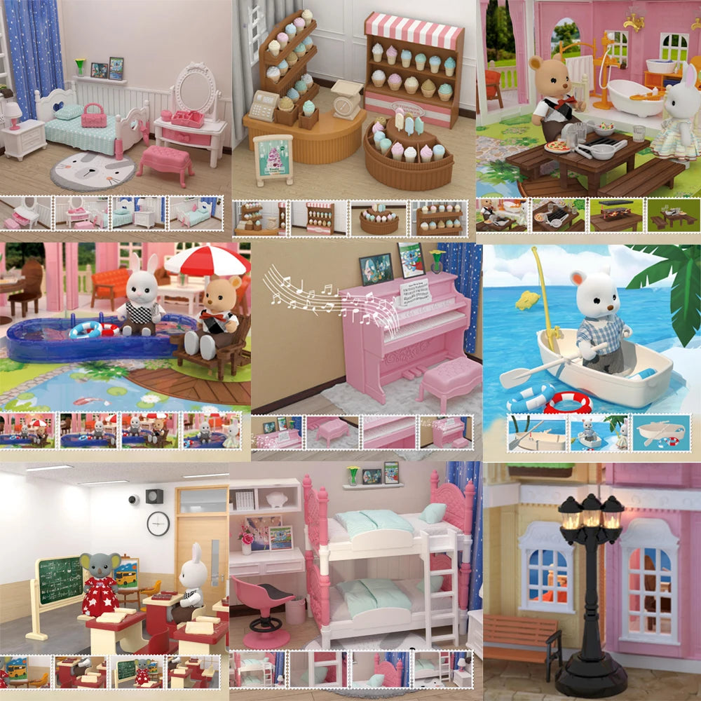 Original Toys Miniature Items Furniture Family Toys Dollhouse LivingRoom Bathroom Kitchen Set Pretend Creative Ideas Kids Toys