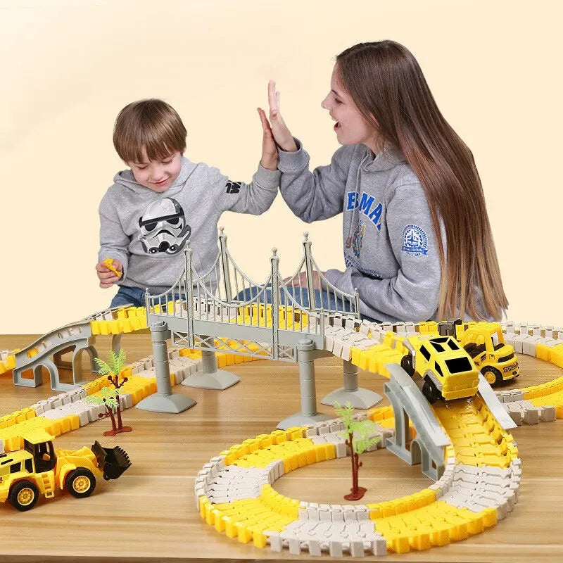 DIY Building Block Track Splicing Puzzle Toy, Electric Track Toy Engineering Minin Car Set Puzzle Kids Toys Track Car Train Toys