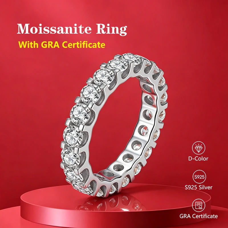 Pass Diamond Tester Pen Moissanite Ring Full Moissanites Around for Women S925 Silver Wedding Diamonds Band Stackable Ring